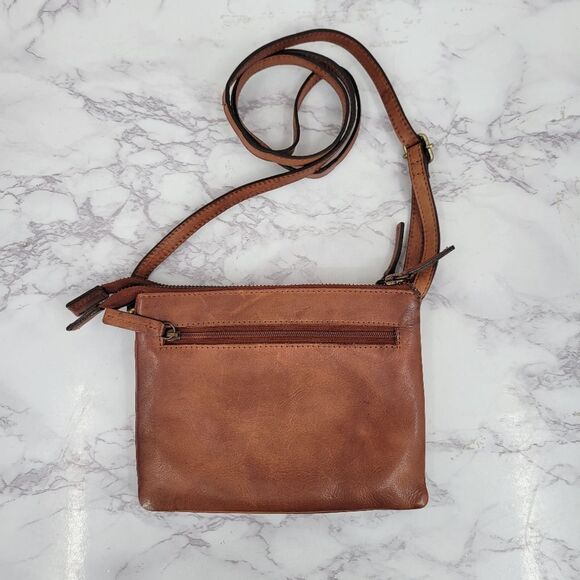 Leather Brown Embossed Floral Tooled Mini Crossbody Bag Purse - Picture 3 of 13